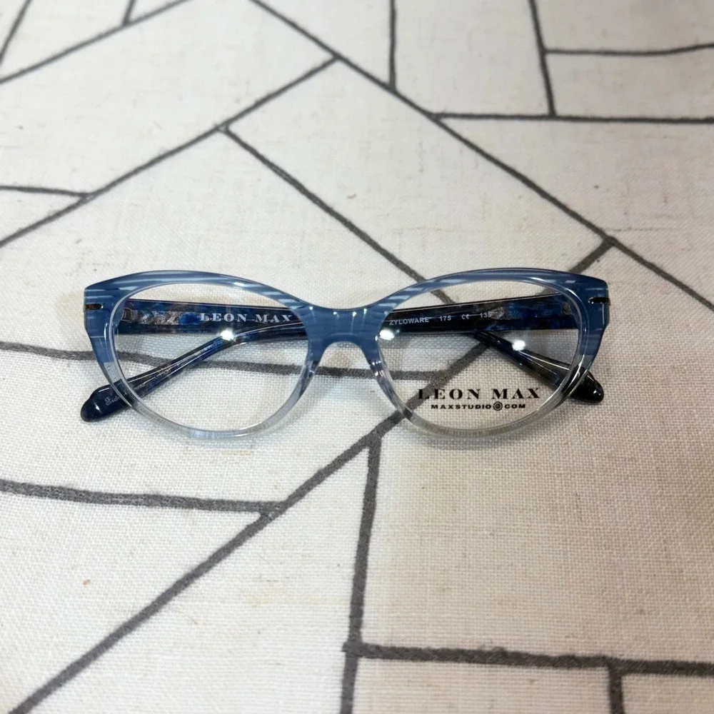 Leon Max Eyeglass Frames 52-16-135 Blue Marble Cat Eye Zyloware 4030